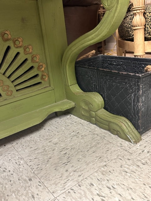 RUSTIC SOUTH AMERICAN PAINTED CONSOLE TABLE WITH LION FOOT