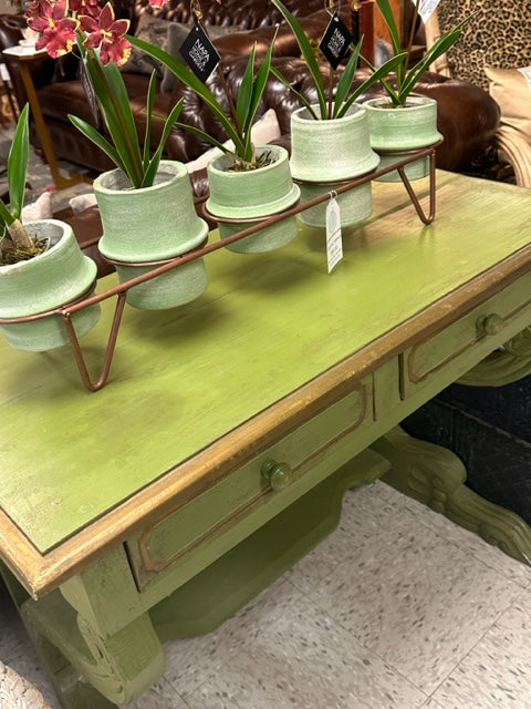 RUSTIC SOUTH AMERICAN PAINTED CONSOLE TABLE WITH LION FOOT