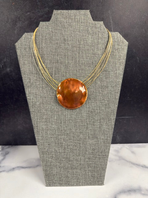 VINTAGE CHICO BRUTALIST COPPER ENAMELED BRASS PENDANT NECKLACE