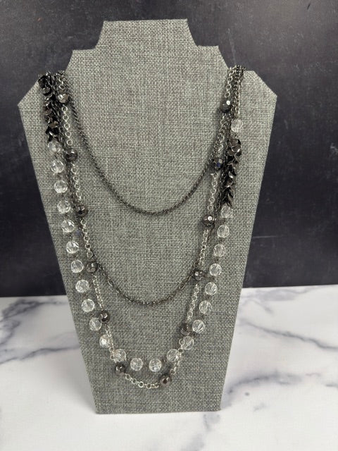 VINTAGE MULTI STRAND BEADED CHAIN BEZEL & BEAD NECKLACE 20"-22"