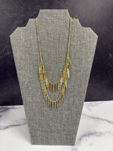 VINTAGE BOHO CHIC LAYERED MIXED TONE GOLD & SILVER FRINGE PENDANT NECKLACE
