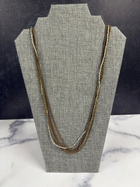 VINTAGE 5 LAYER MULTI TONE (SILVER, BRONZE AND ANTIQUE GOLD) CHAIN NECKLACE