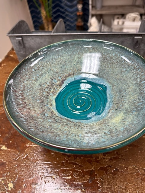 STUDIO WEST POTTERY HANDCRAFTED FOOTED COMPOTE DISH - TURQUOISE