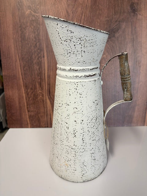 WHITE DISTRESSED METAL PITCHER