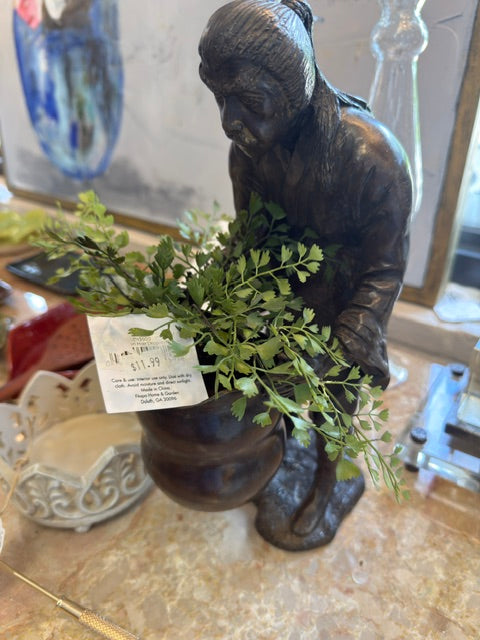VINTAGE 12" BRONZE ASIAN MAN WITH WATER BUCKET SCULPTURE