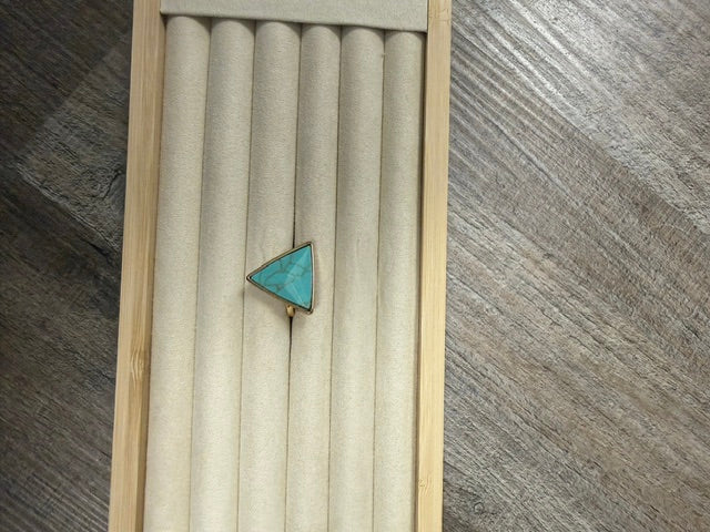 GOLD TONE RING WITH FAUX TURQUOISE TRIANGULAR STONE