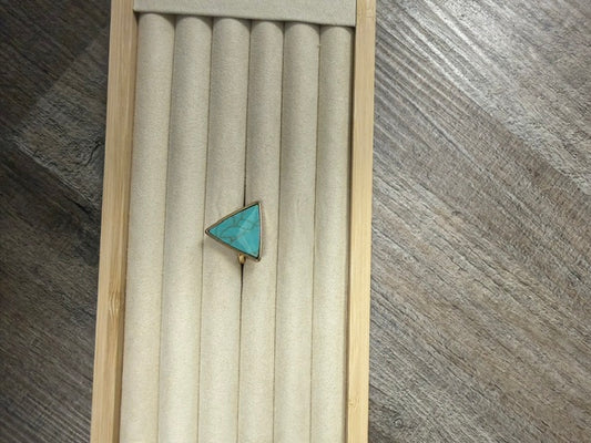 GOLD TONE RING WITH FAUX TURQUOISE TRIANGULAR STONE