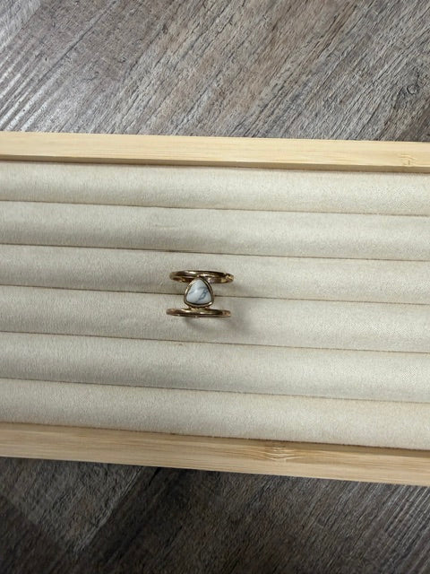 GOLD TONE RING WITH FAUX WHITE TURQUOISE STONE - ASSORTED