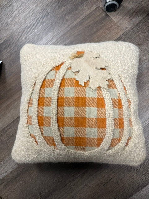 ORANGE BUFFALO CHECK PUMPKIN PILLOW - 16" x 16"