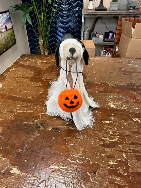 FELT DOG IN GHOST COSTUME