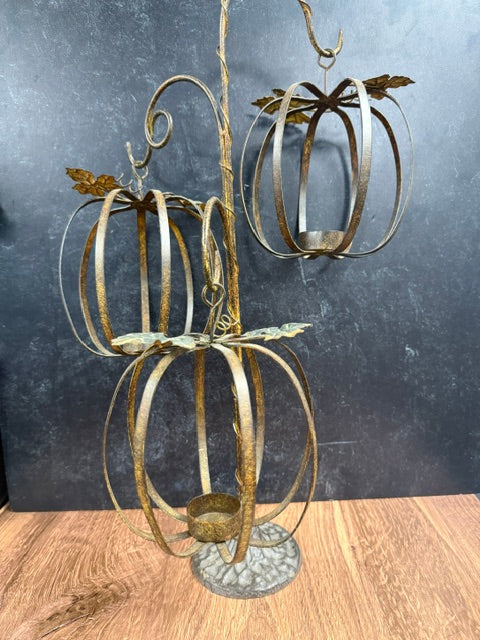 RUSTIC METAL PUMPKIN TEA LIGHT TREE
