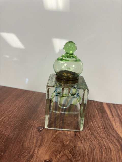 ANTIQUE GREEN GLASS INKWELL