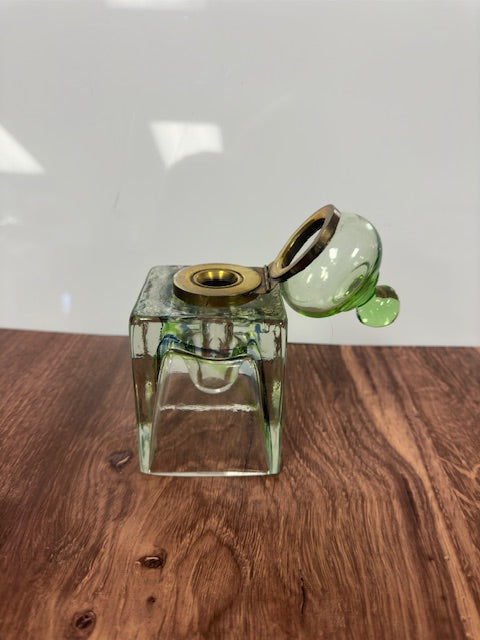 ANTIQUE GREEN GLASS INKWELL
