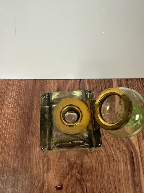 ANTIQUE GREEN GLASS INKWELL