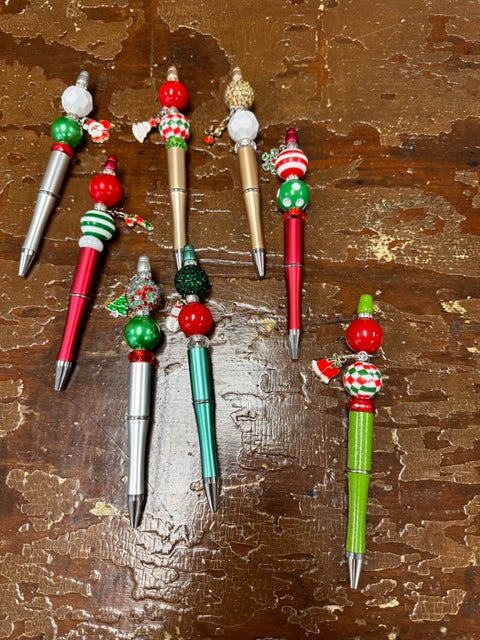 CHRISTMAS CHARM BEADED PENS -STOCKING STUFFER/GIFT