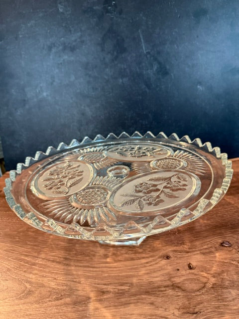 VINTAGE HOFBAUER LEADED CRYSTAL FOOTED 13" CAKE PLATE