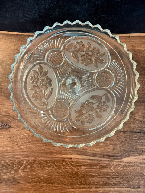 VINTAGE HOFBAUER LEADED CRYSTAL FOOTED 13" CAKE PLATE