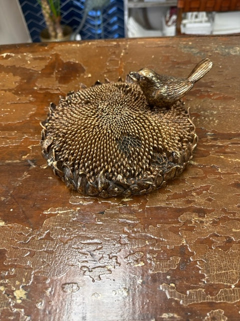 BRONZE-LIKE BIRD ON SUNFLOWER