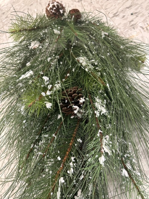 WINTER PINE DOOR SWAG WITH PINECONES AND FLOCKING