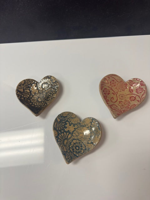POTTERY BY SARAH FORNO - FLORAL HEART TIDBIT DISH - ASSORTED