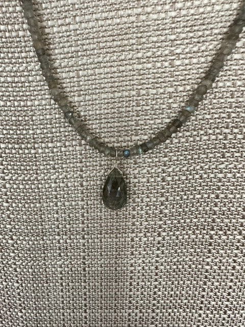 NANCY SCOFIELD JEWELRY - LABRADORITE NECKLACE W/ LABRADORITE TEARDROP PENDENT - STERLING SILVER