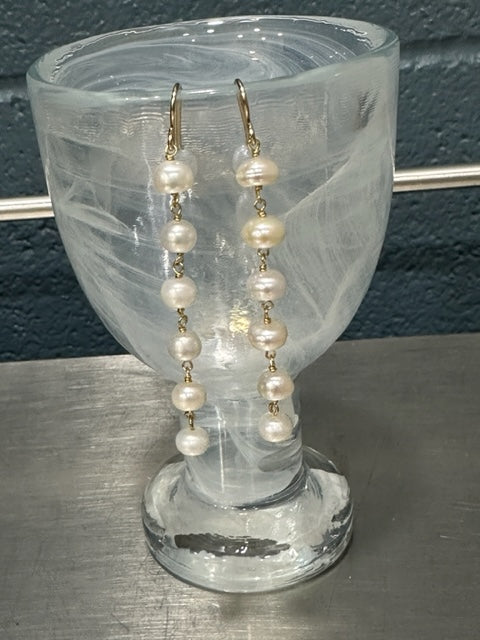 NANCY SCOFIELD JEWELRY - 14KT GOLD-FILL HANDMADE EAR WIRES WITH SIX FRESHWATER PEARL DANGLE EARRINGS