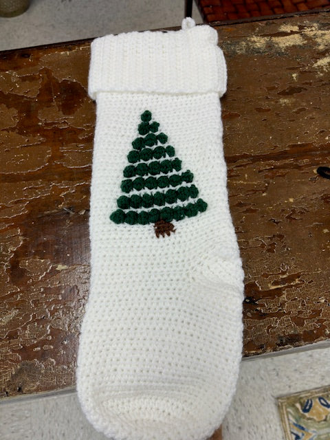 HAND KNITTED CHRISTMAS TREE STOCKING