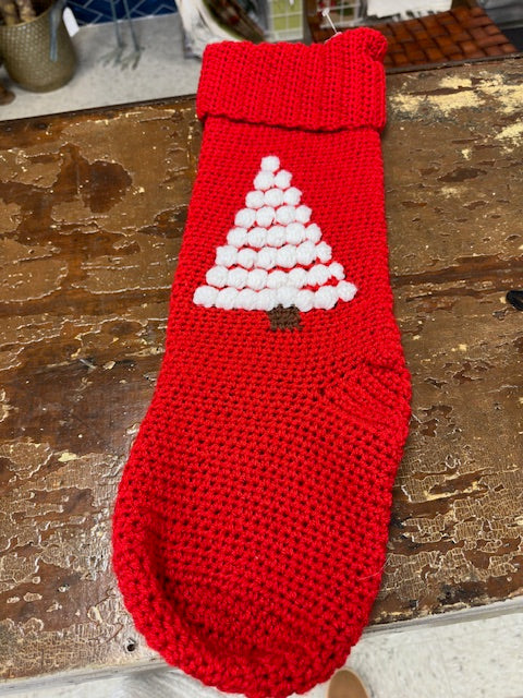 HAND KNITTED CHRISTMAS TREE STOCKING