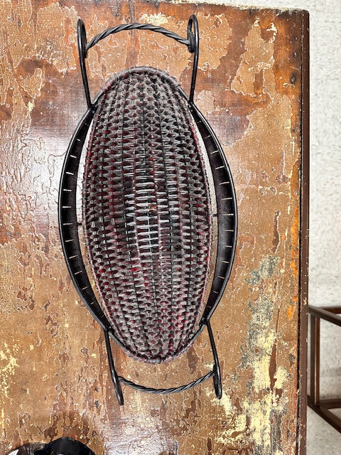 DARK OVAL WICKER BREAD BASKET WITH METAL DETAILS