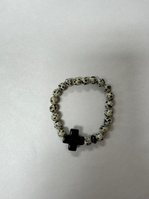 NANCY SCOFIELD STRETCHY SEMI-PRECIOUS BEAD BRACELETS WITH CROSSES