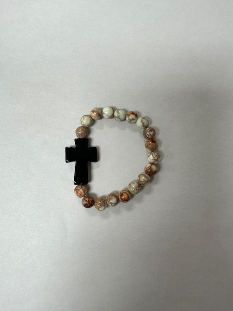 NANCY SCOFIELD STRETCHY SEMI-PRECIOUS BEAD BRACELETS WITH CROSSES