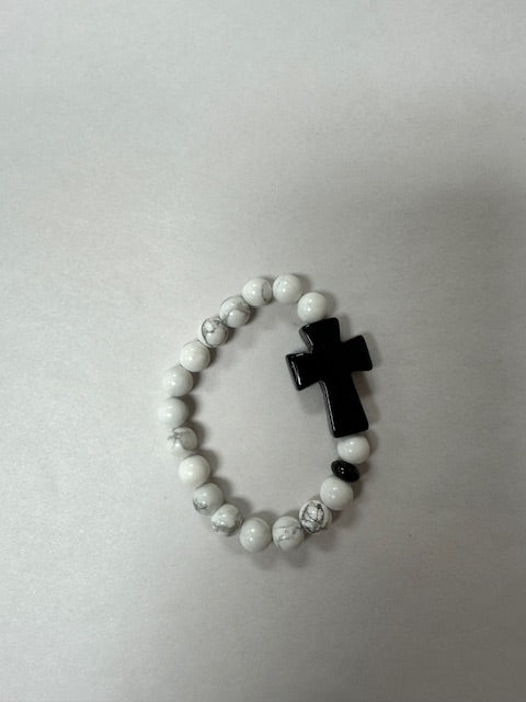 NANCY SCOFIELD STRETCHY SEMI-PRECIOUS BEAD BRACELETS WITH CROSSES