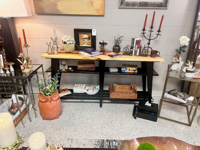 HAND-MADE WOOD & RESIN TABLES - BOX ELDER (MAPLE) WITH BLACK IRON BASE - ASSORTED