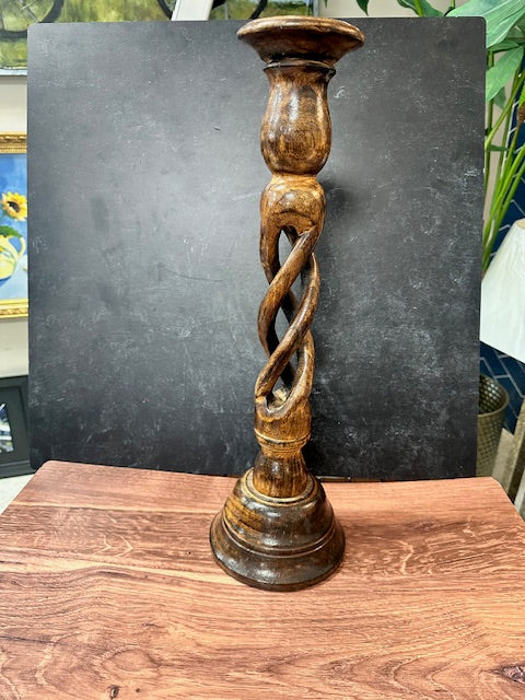BARLEY TWIST CANDLESTICK HOLDER FROM INDIA 19"T x 6" BASE Holds: 3" PILLAR CANDLE