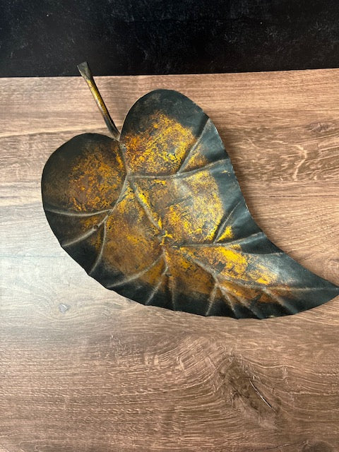 VINTAGE BRONZE LEAF DISH 16" x 9"