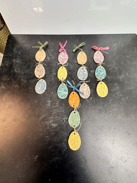 POTTERY BY SARAH FORNO - EASTER EGG TRIO ORNAMENT - ASSORTED
