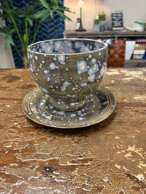 STUDIO WEST POTTERY - BROWN & BLUE SPECKLED BOWL AND PLATE