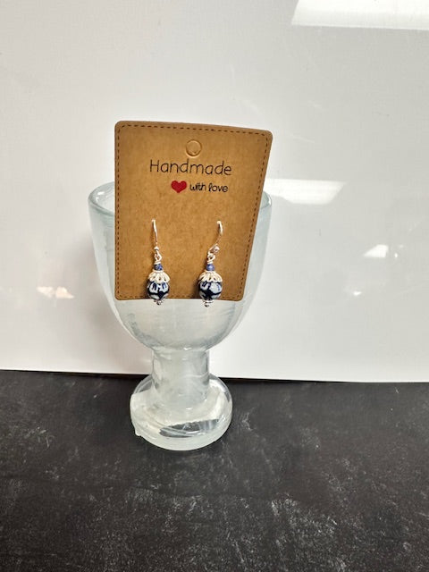 JANNIES JEWELS - EARRINGS 27 BLUE & WHITE PORCELAIN WITH LAPIS SILVER PLATED