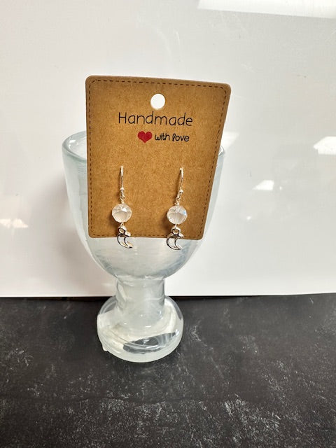JANNIES JEWELS - EARRINGS - 1 MOON & CRYSTAL SILVER PLATED