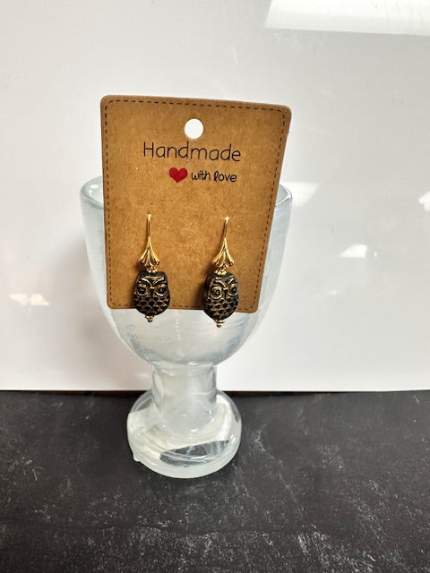 JANNIES JEWELS - EARRINGS 19 OWL GOLD PLATED & BLACK