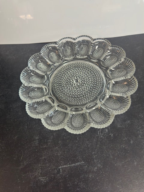VINTAGE HOBNAIL CLEAR INDIANA GLASS DEVILED EGG DISH - 11"DA.