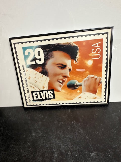 VINTAGE ELVIS PRESELY USA 29 CENT FRAMED IMAGE 11 x 13 1/2"
