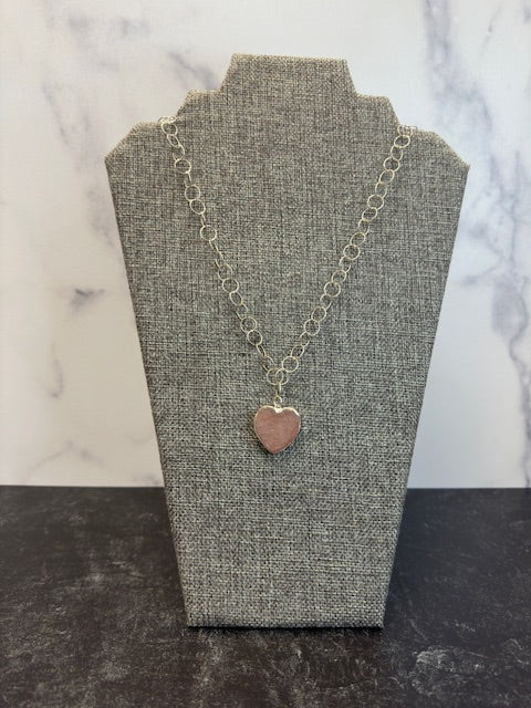 NANCY SCOFIELD SILVER BUBBLE CHAIN NECKLACE WITH MAUVE HEART DRUSY PENDANT