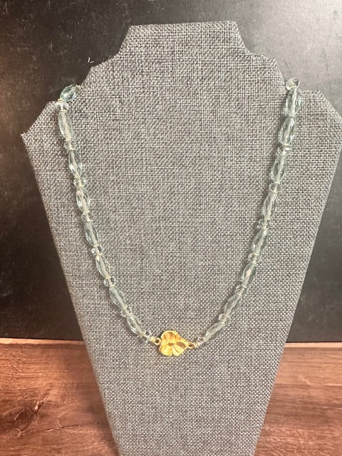 JANNIES JEWELS - NECKLACE 83 AQUA QUARTZ W/ GOLD DOGWOOD CHARM