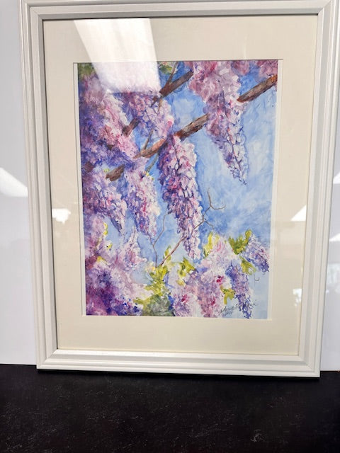 ORIGINAL ART BY MICHELLE MURAKAMI "WISTERIA BLOSSOMS" WATERCOLOR 10x13