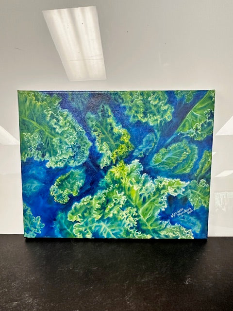 ORIGINAL ART BY MICHELLE MURAKAMI "CURLY KALE" OIL 14" x 11"