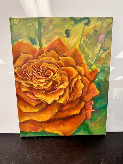 ORIGINAL ART BY MICHELLE MURAKAMI "CORAL ROSE" OIL 11" x 14"