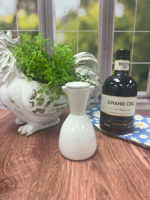 WHITE CERAMIC OIL CRUET DISPENSER BOTTLE