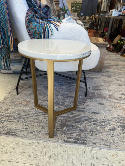 WHITE MARBLE TOP SIDE TABLE WITH MATTE GOLD BASE