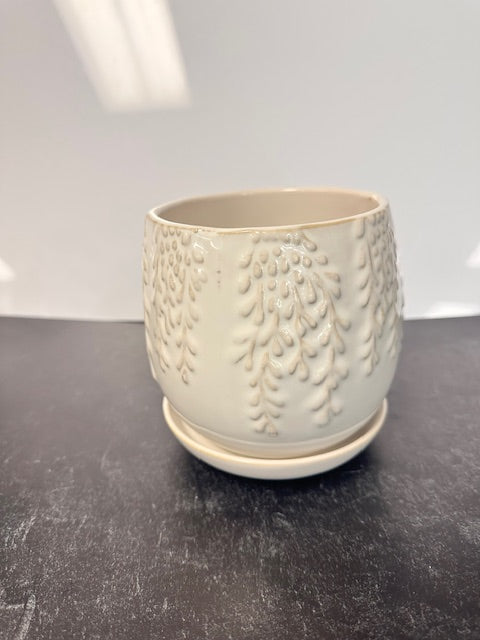CREAM FLORAL PLANTER